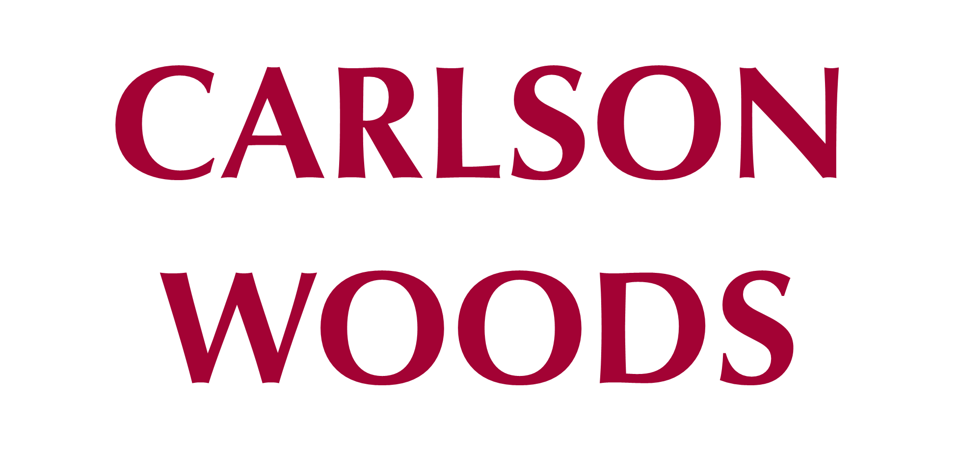 The image displays the name "Carlson Woods" in red text on a green background.